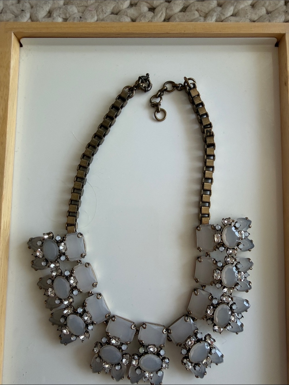 J Crew Statement Necklace with Light Gray Gem Clusters